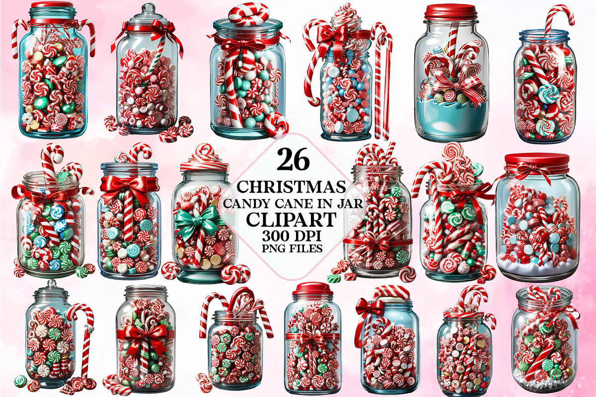 Christmas Candy Cane in Jar Clipart, a Seasonal Illustration by Craft Nest (Photo 1 of 5)