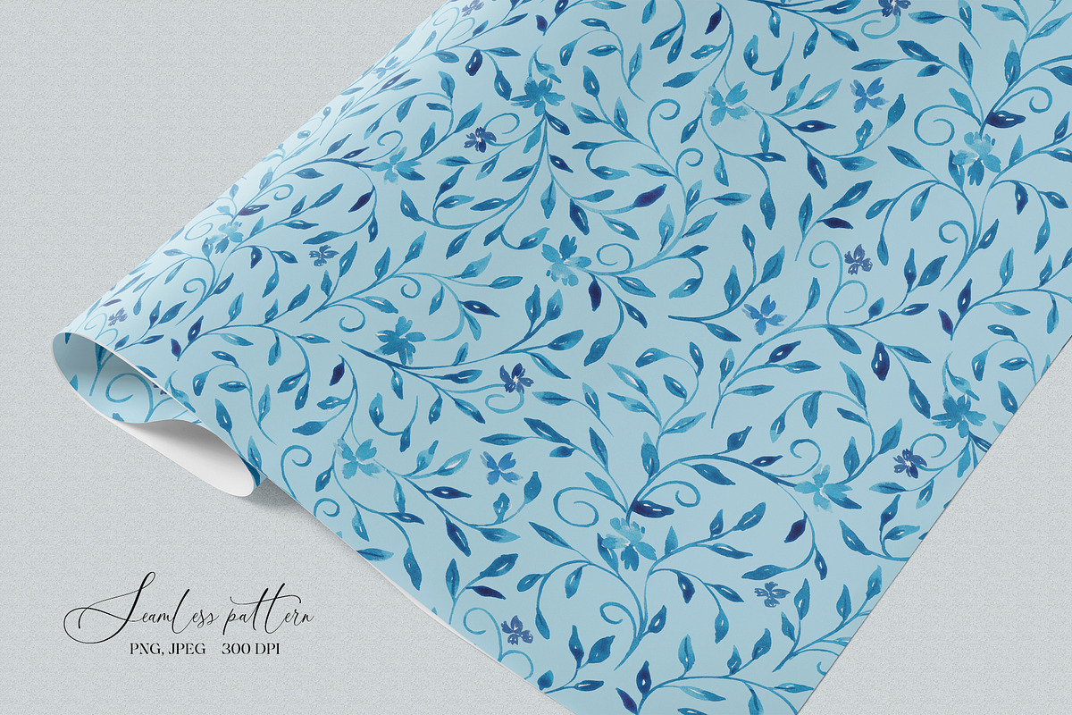 Blue leaves seamless pattern, a Pattern Graphic by SirenaArt (Photo 9 of 12)