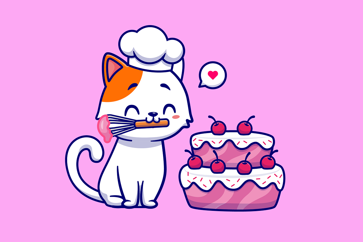 Cute Chef Cat Cooking Birthday Cake, an Animal Illustration by Catalyst Labs (Photo 2 of 3)