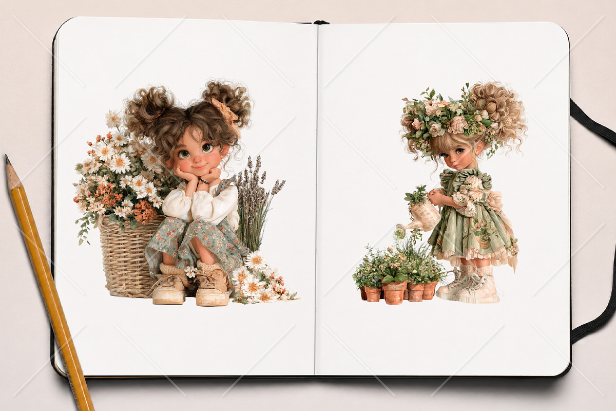 Whimsical Floral Girl PNG Clipart, a Seasonal Illustration by Canvas Craft (Photo 8 of 10)