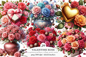 Valentine Rose Bouquets Clipart, an Illustration by SinaCreation