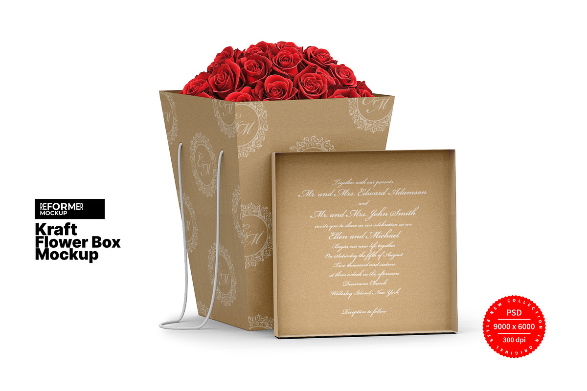 Kraft Flower Box Mockup, a Packaging Mockup by Reformer Mockup (Photo 4 of 5)