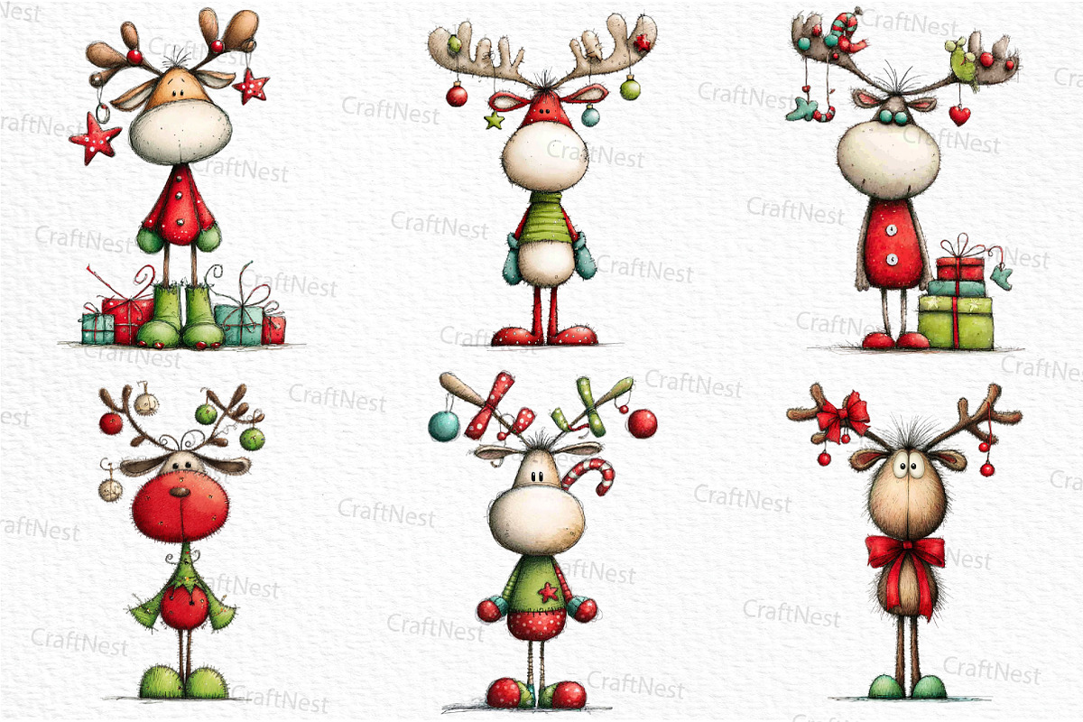 Whimsical Christmas Reindeer Clipart, an Illustration by Craft Nest (Photo 4 of 6)