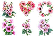 Watercolor Hollyhock Clipart, an Illustration by Libby Wishes (Thumbnail 5 of 12)
