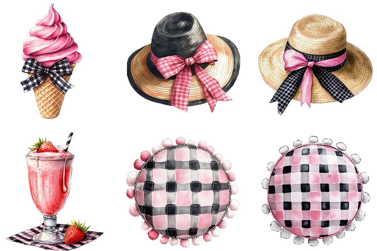 Black and Pink Gingham Summer Clipar, an Illustration by DreamArtGraphic (Photo 2 of 4)
