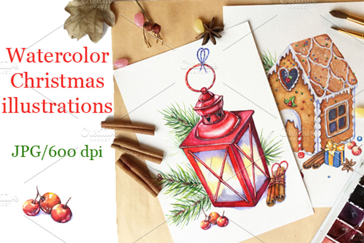 Christmas Watercolor Cards, a Decorative Illustration by Imaginasty (Photo 1 of 5)