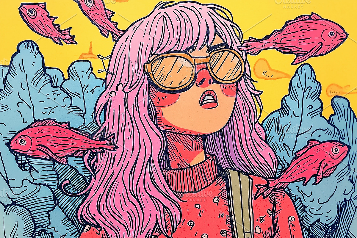 A girl in a dreamy comic boook world, a Person Illustration by Sybillla