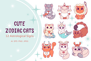 Cute Cats Zodiac Signs Collection, an Animal Illustration by ennona_art