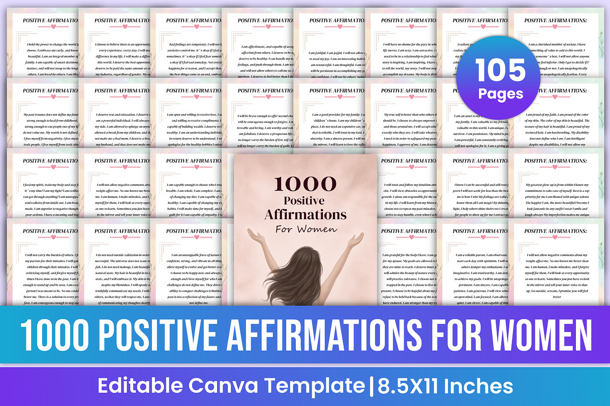 1000 Positive Affirmations For Women, a Stationery Template by Mustafiz (Photo 1 of 8)