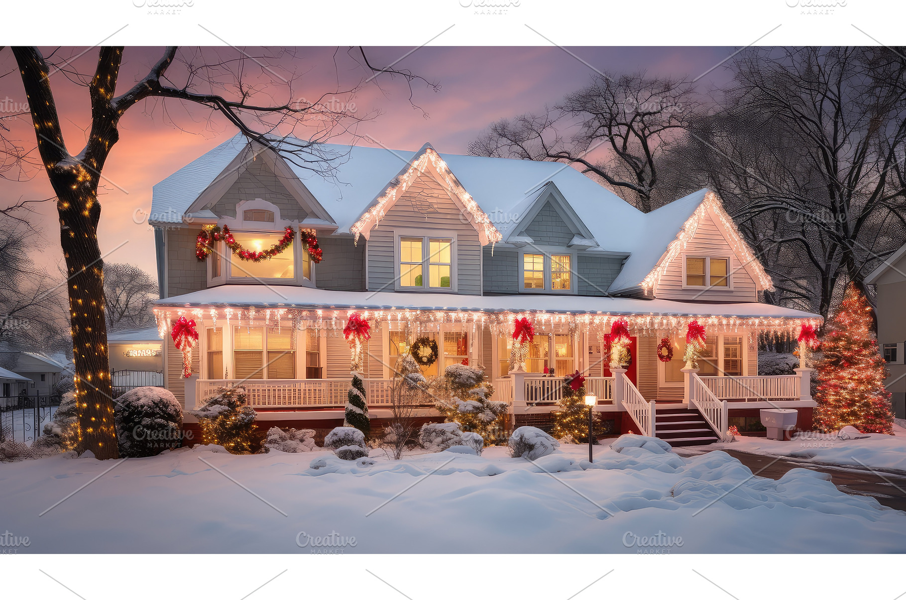 festive holiday lights house ai, a Holiday Photo by pikepicture