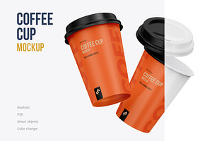 Two Flying Coffee, Tea Cups Mockup