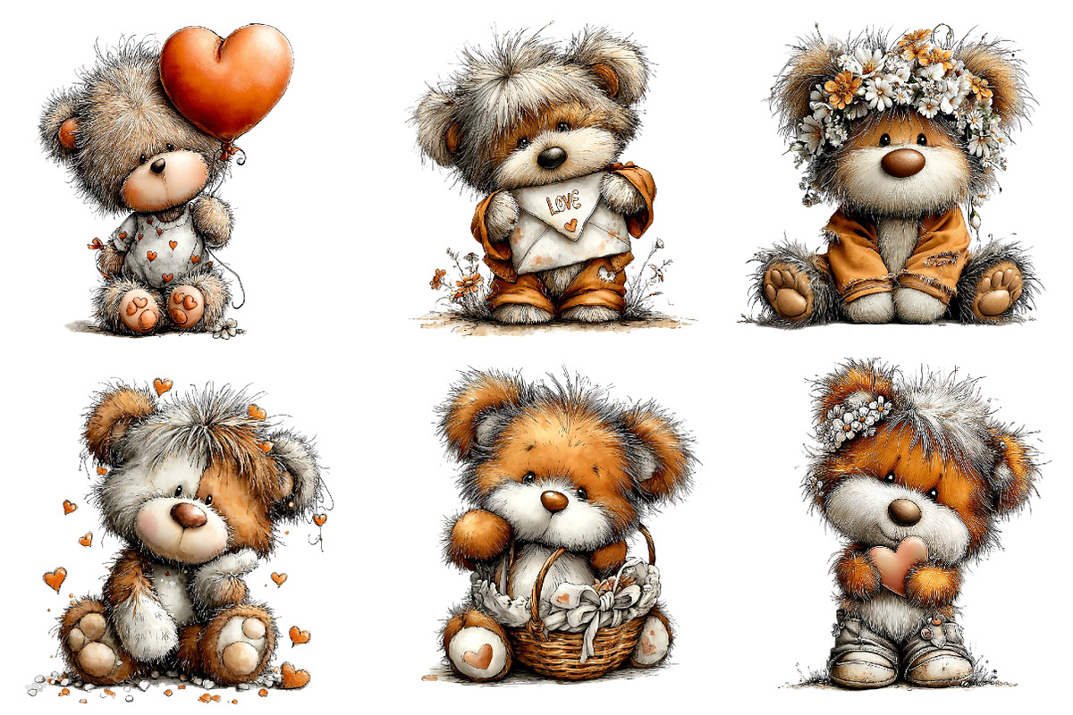 Whimsical Bear Valentine's Clipart, an Illustration by Dream Creation (Photo 2 of 6)