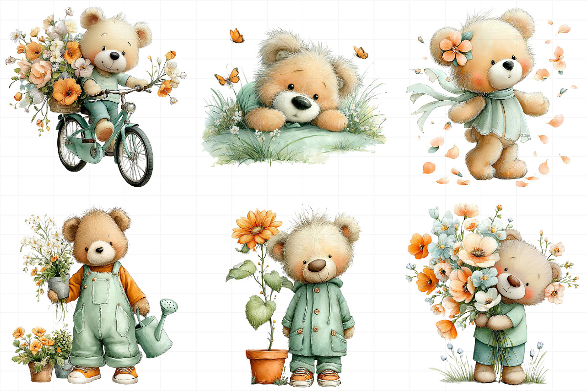 Spring Teddy Bear Clipart Set Bundle, an Illustration by Daily.Designs (Photo 3 of 8)