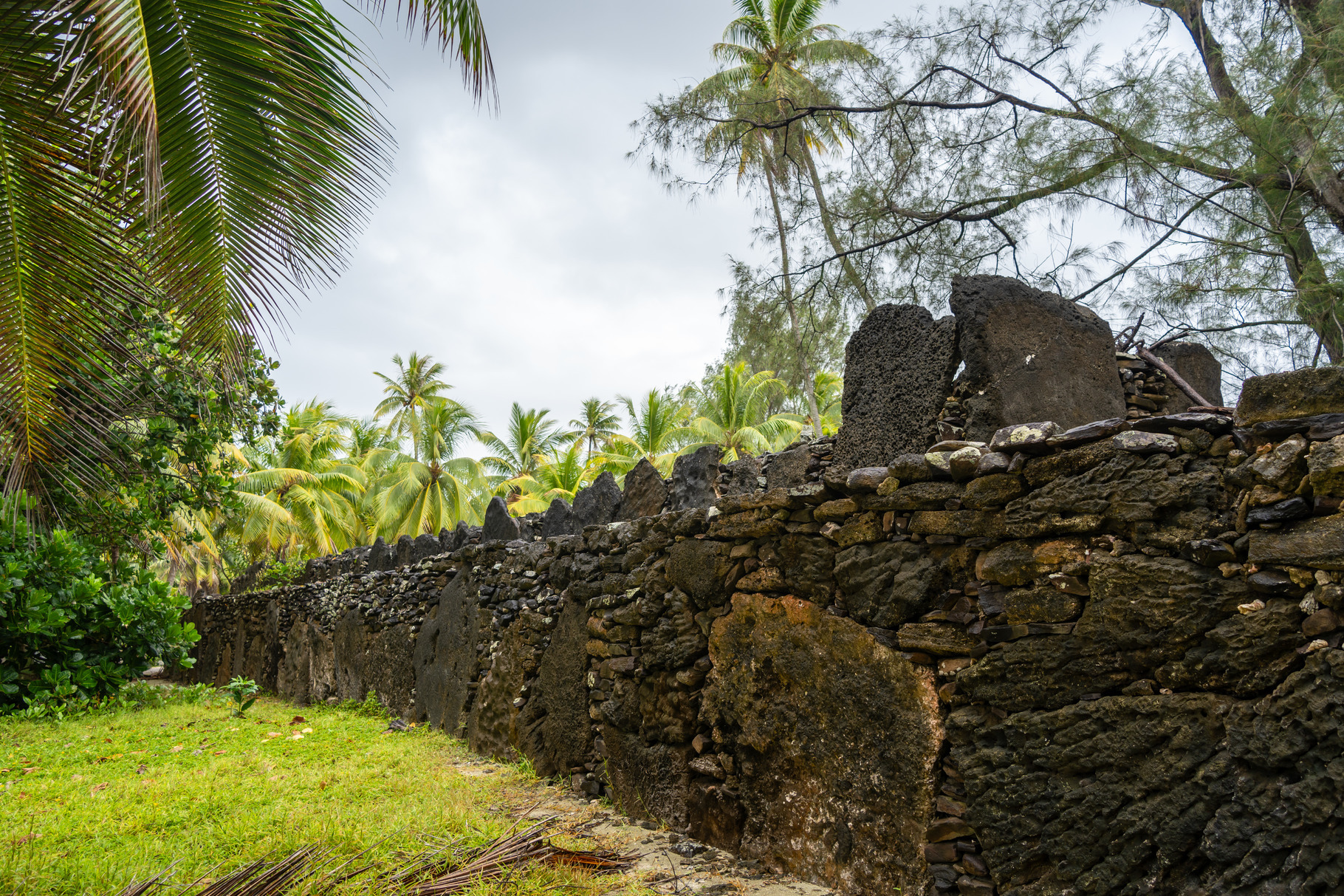 Marae Manunu, ancient Polynesian sacred site on Huahine island,, an ...
