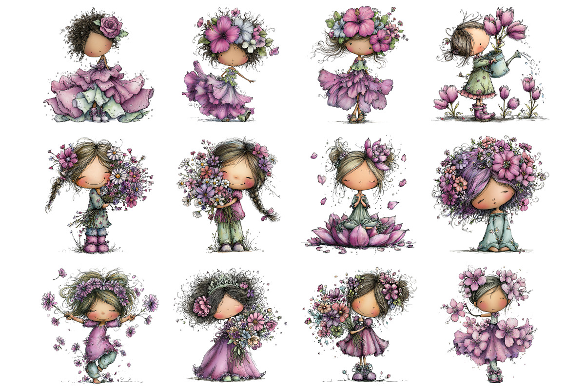 Watercolor Flower Girl Clipart, an Illustration by Design Market (Photo 2 of 5)