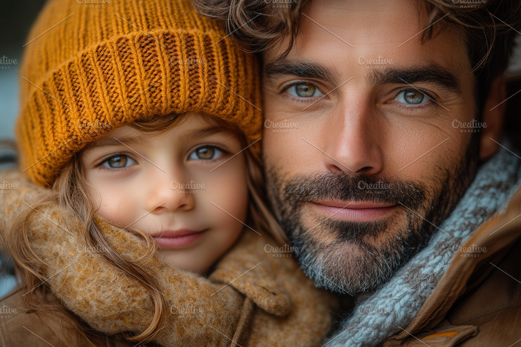 Father and daughter share a warm emb, a Photo by Tanuart