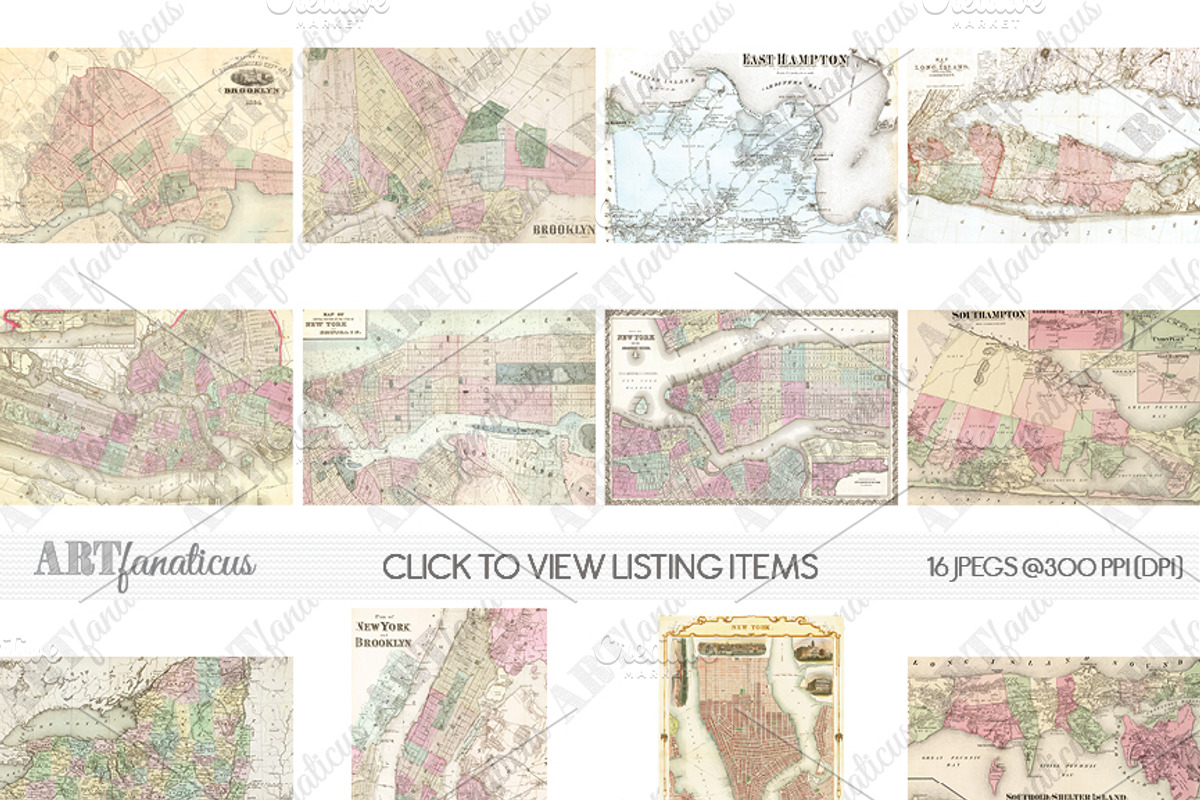 XL MANHATTAN & AREA VINTAGE MAPS, an Illustration by Artfanaticus (Photo 4 of 4)