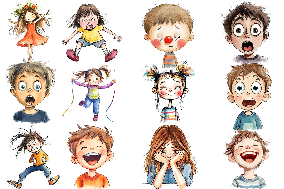 watercolor Kids Emotions Clipart, an Illustration by Designworld (Photo 2 of 5)