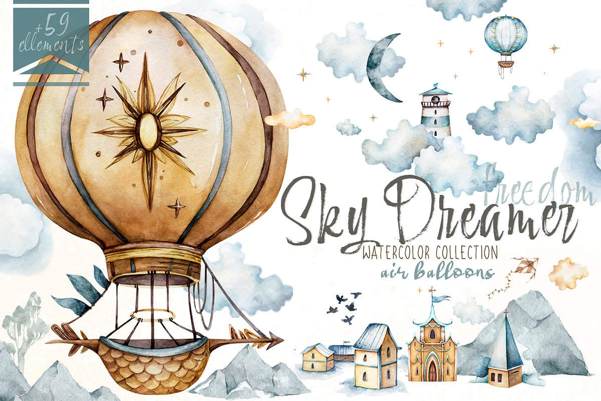 Hot Air balloons. Sky dreamer set., an Illustration by Ann Art Houze (Photo 1 of 9)