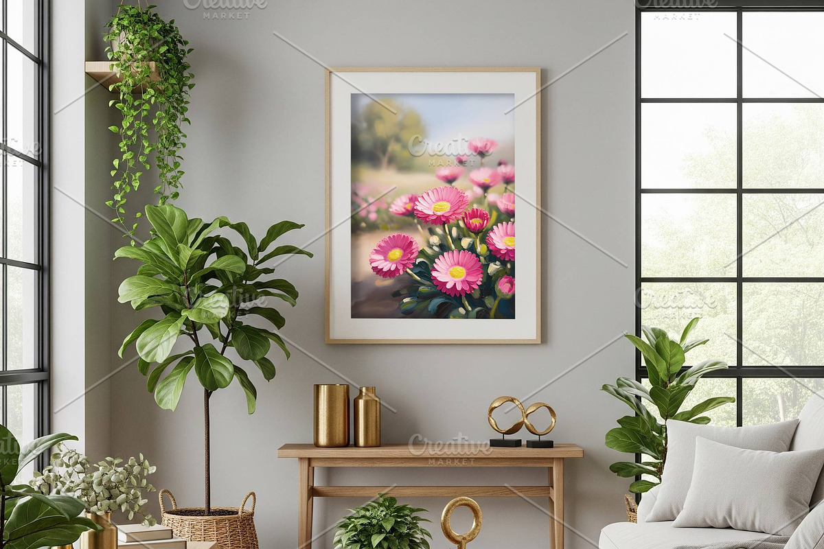 Pink Daisy Oil Painting printable, a Background Graphic by Floraphoria (Photo 6 of 12)
