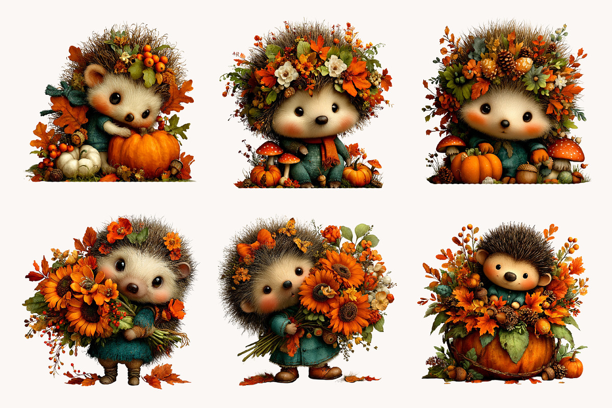 Whimsical Autumn Hedgehog Clipart, a Seasonal Illustration by Designworld (Photo 5 of 10)
