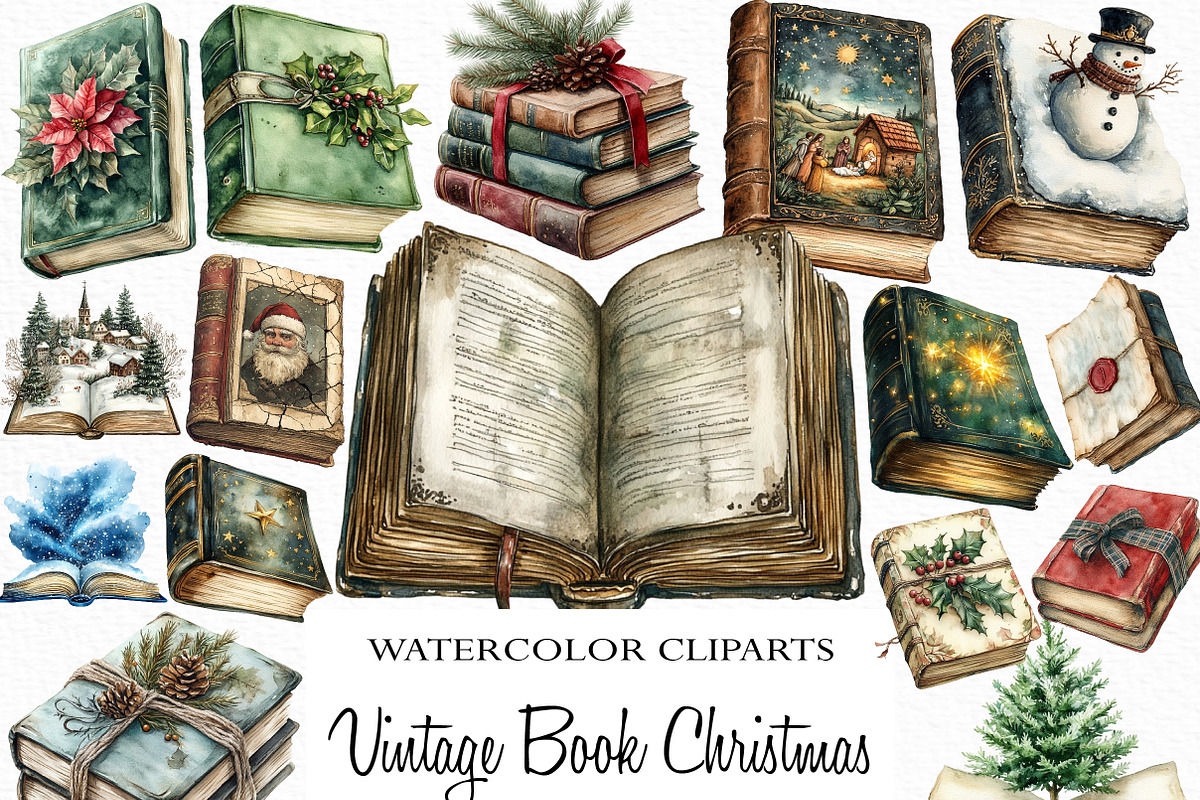 Vintage Book Christmas Sublimation, an Illustration by Craft Nest (Photo 1 of 6)