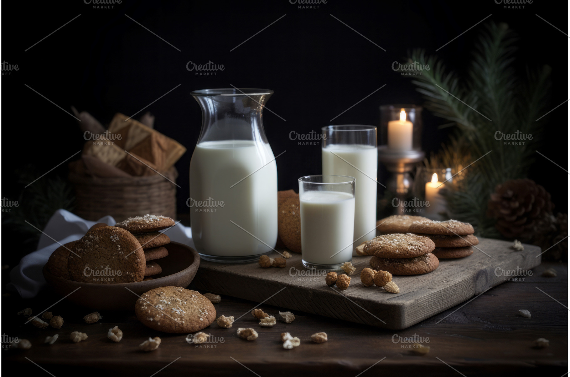 Milk glasses with gingerbread, a Food & Drink Photo by Ylivdesign