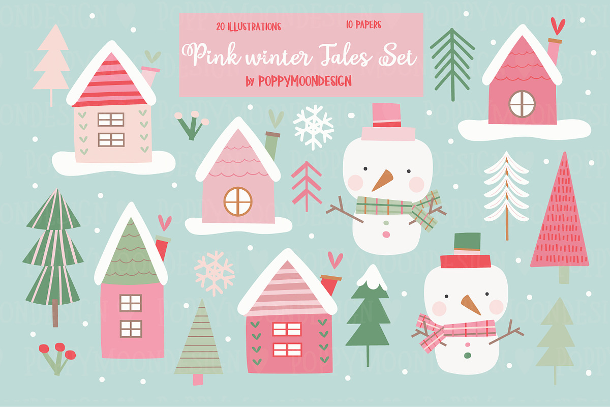 Whimsical Pink Forest set, an Illustration by Poppymoondesign (Photo 1 of 5)