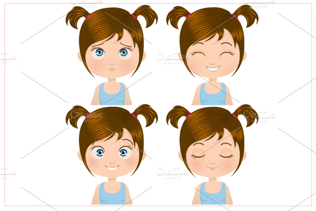 Little Girl Expressions Set, a Person Illustration by Melisende Vector (Photo 2 of 2)