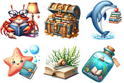 Undersea Reading Clipart, an Illustration by Watercolor design (Thumbnail 2 of 4)
