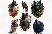 Floral Wolves Fantasy Cliparts, an Animal Illustration by ThatsDesignArt (Thumbnail 4 of 17)