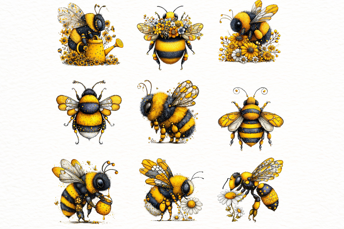 Whimsical Summer Bee clipart, an Illustration by Designworld (Photo 5 of 8)
