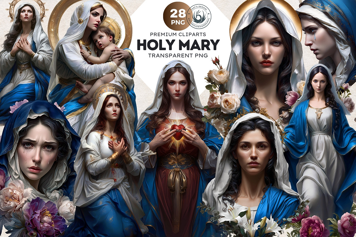 Holy virgin Mary clipart set, a Person Illustration by ThatsDesignArt (Photo 1 of 10)
