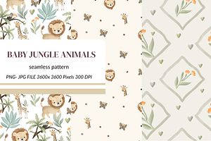 Baby Jungle Animals Seamless Pattern, a Pattern Graphic by SassyCorners