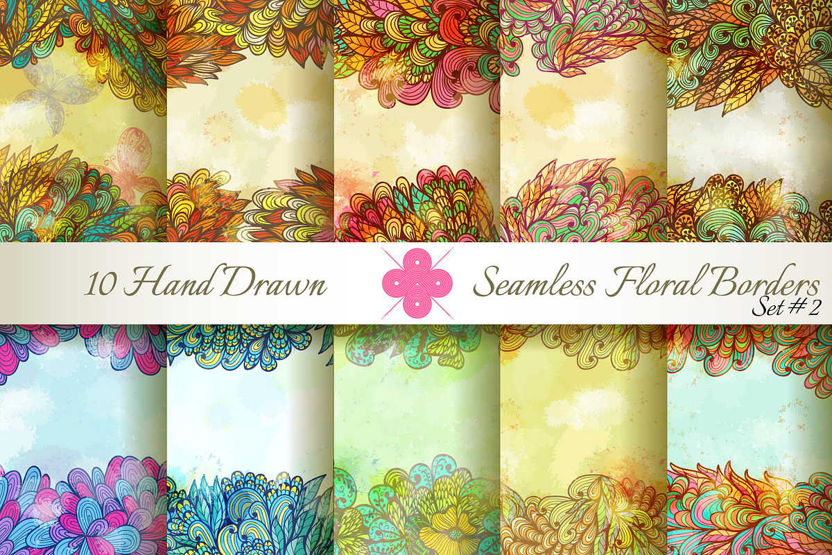 10 Floral Seamless Borders. Set#2
