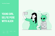 Young Girl Selfie Pose With Alien, a Person Illustration by Partikusi Design (Thumbnail 1 of 3)