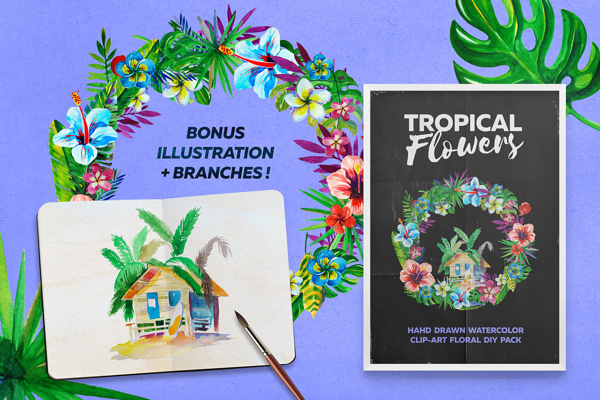 Watercolor Tropical Flowers, a Decorative Illustration by BLAZTIGRA (Photo 5 of 6)