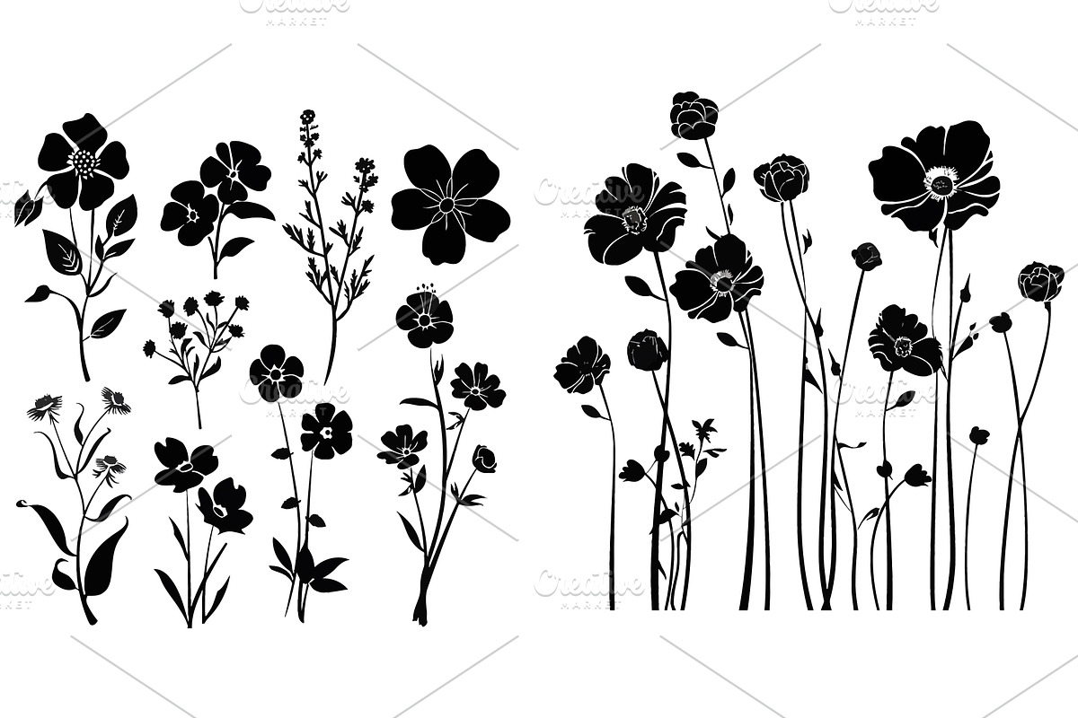 Black silhouettes of flowers -, an Object Illustration by ZinetroN