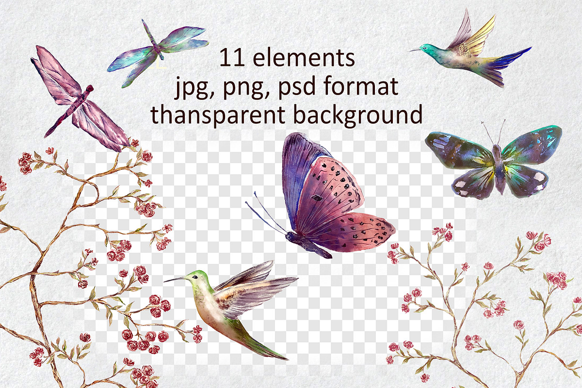 Rose butterfly watercolor clipart, an Illustration by Lidia's watercolor world (Photo 2 of 7)