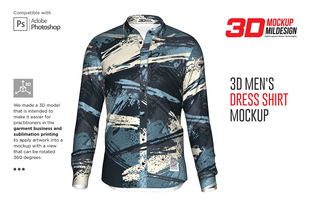 3D Men's  Dress Shirt LS Mockup, a Shirt Mockup by Mildstudio (Photo 1 of 14)