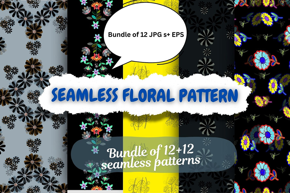 Floral 12 Textile Patterns Bundle, a Pattern Graphic by Aban's World (Photo 2 of 13)