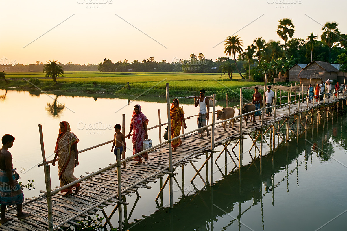 Villagers crossing a bamboo bridge, a Person Photo by nandinigraphics (Photo 1 of 3)