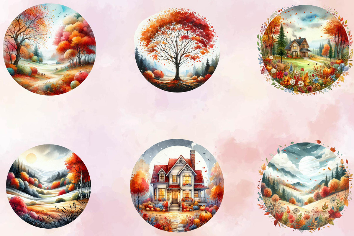 Fall Autumn Stained Glass Clipart Bu, an Illustration by SVGArt (Photo 2 of 8)