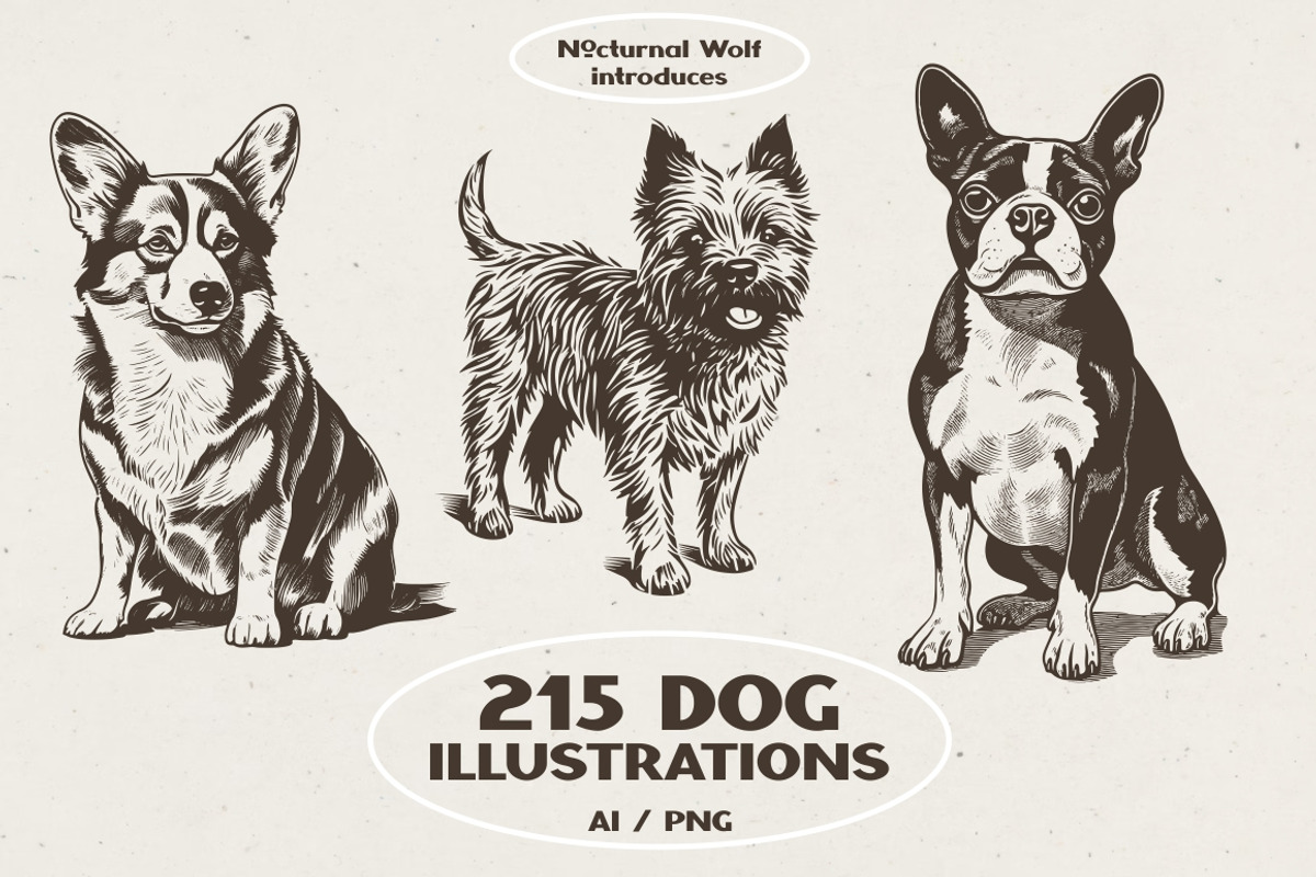 215 Dog Illustrations, an Animal Illustration by Nocturnal Wolf (Photo 1 of 14)