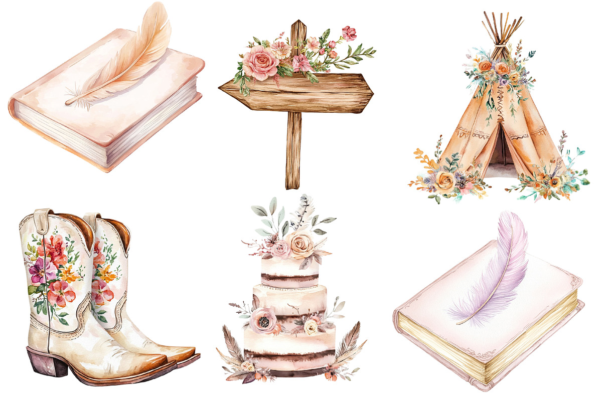 Western Boho Wedding Clipart, an Illustration by Designworld (Photo 5 of 6)
