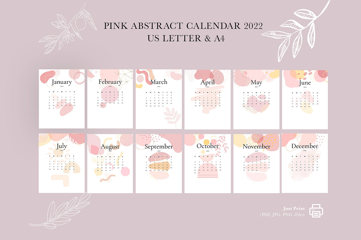 Printable Calendar 2022 - Pink Style, a Stationery Template by Bonita Digital Design (Photo 1 of 4)