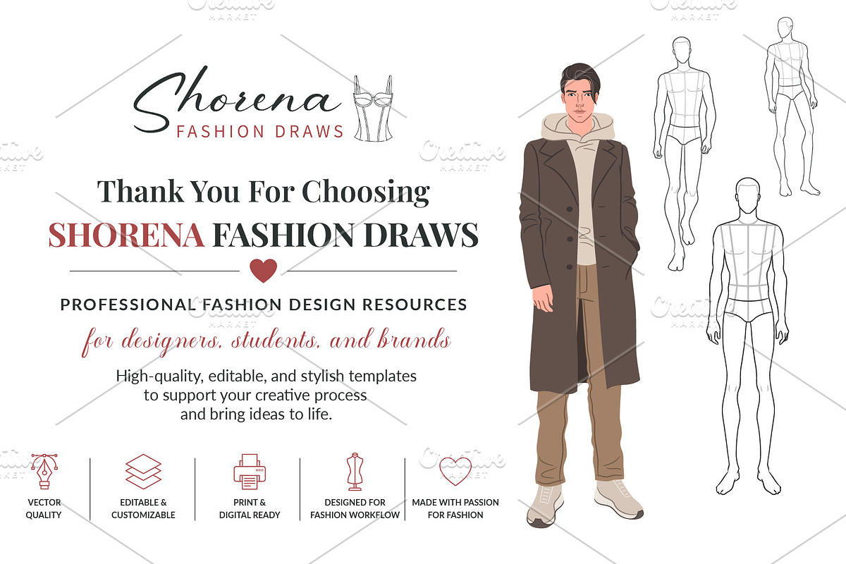 Male Fashion Figure Croquis, a Person Illustration by Shorena Fashion Draws (Photo 7 of 7)