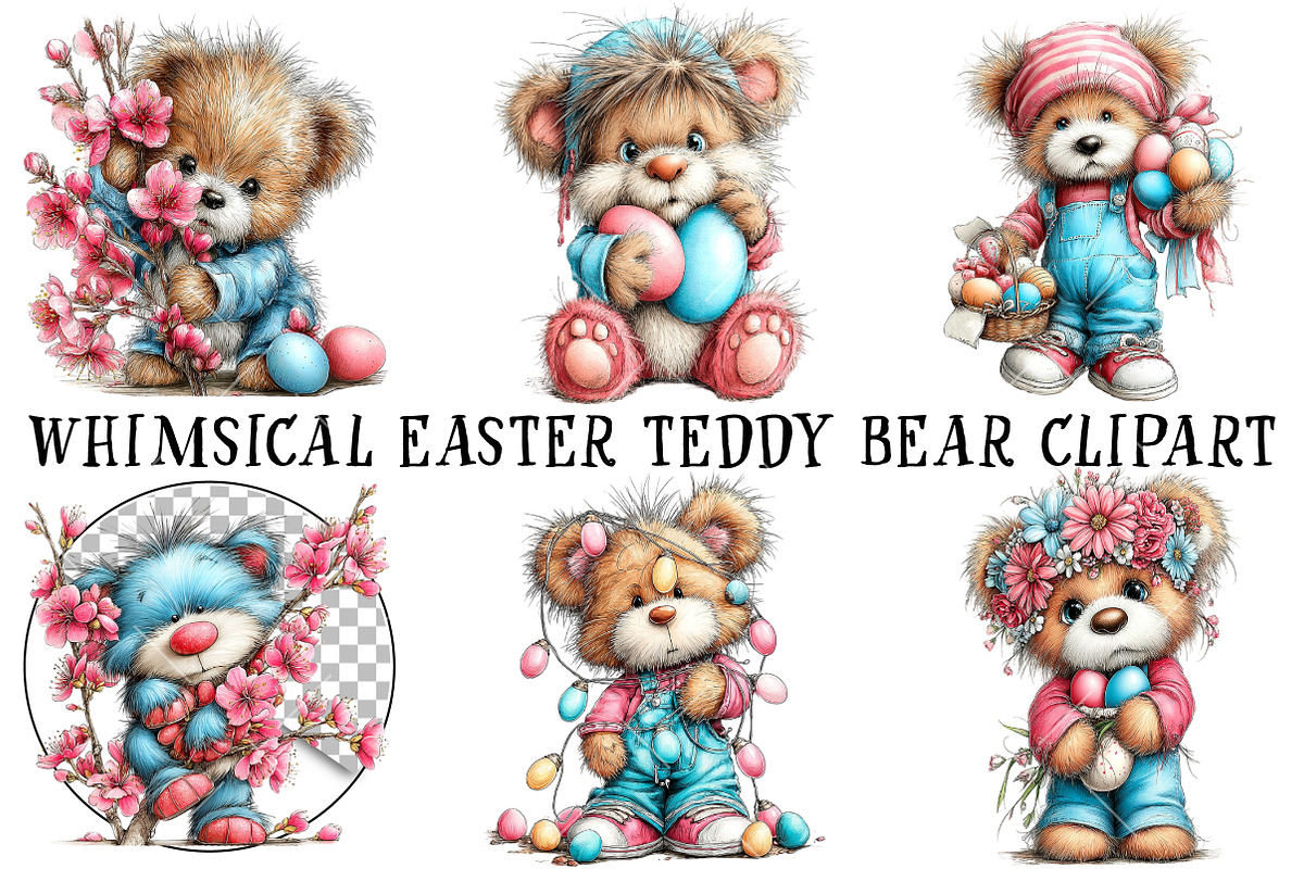 Whimsical Easter Teddy Bear Clipart, an Illustration by OK Design (Photo 3 of 6)