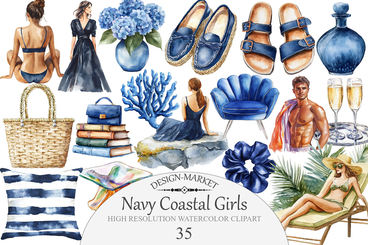 Navy Coastal Girls Clipart, an Illustration by Design Market (Photo 1 of 4)