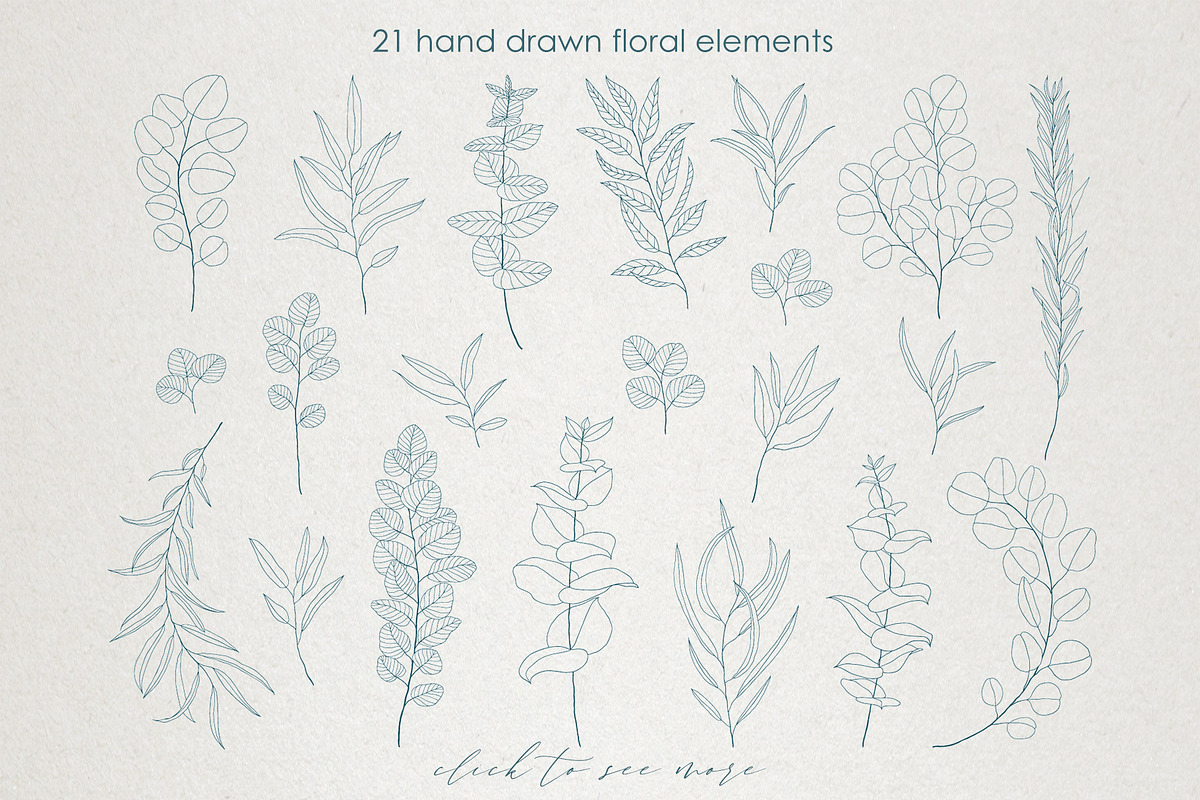 Eucalyptus Leaves Line Art Clipart, an Illustration by ElenKoss (Photo 2 of 12)